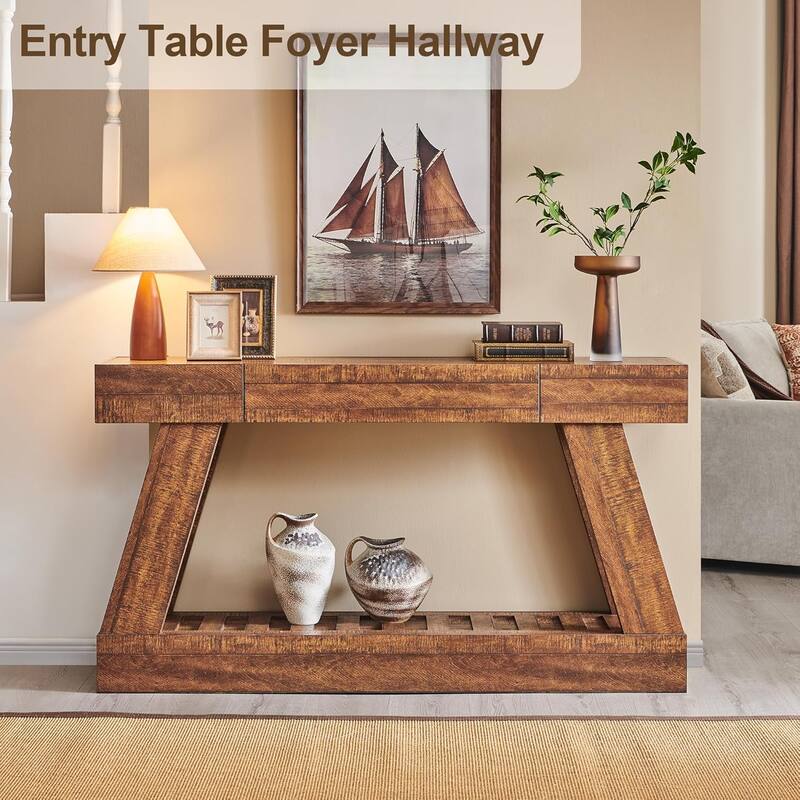 60" Farmhouse Entryway Table with Drawer, Entry Table, Foyer Table
