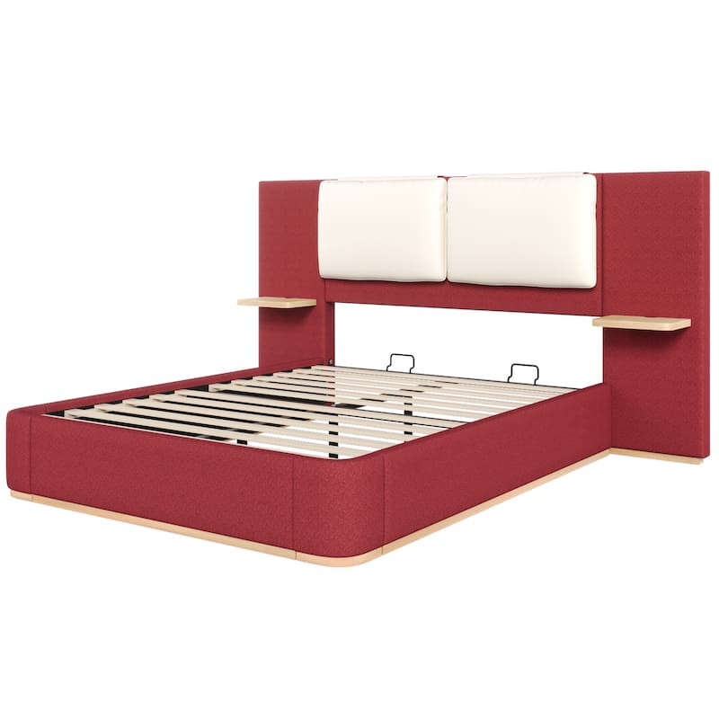 Roomfitters Queen Size Upholstered Platform Bed Frame, Modern Panel Headboard with Rounded Corners, Solid Wood Slats