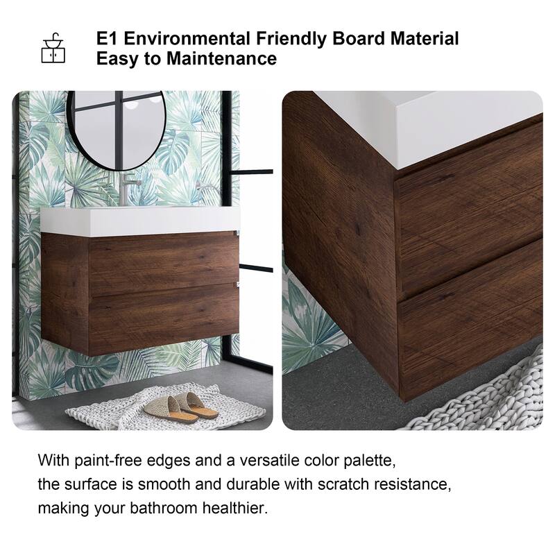 Single Sink Floating Bath Vanity in with Solid Surface Top