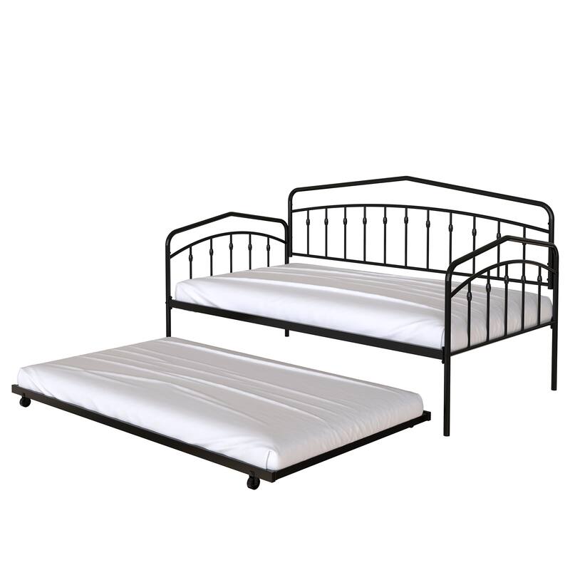 Calantha Modern Metal Twin Size Daybed with Trundle Space-Saving Sofa Bed by Christopher Knight Home