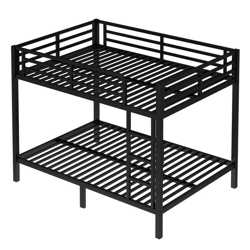 Roomfitters Metal Twin/Full Bunk Bed Frame with Ladder & Safety Rail, Heavy-Duty Space-Saving Design, Black