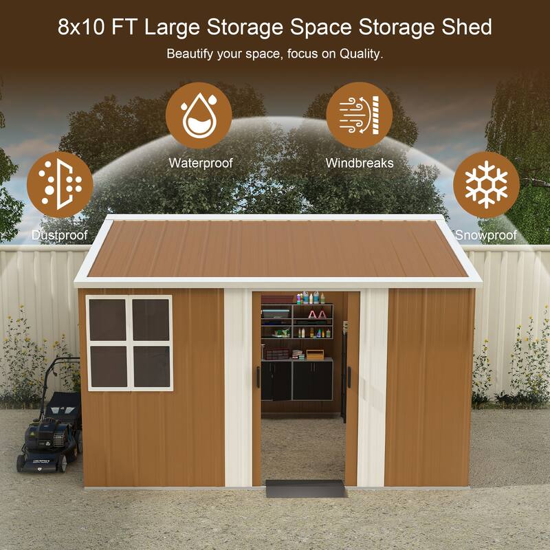 8X10 FT Heavy-Duty Metal Storage Shed with Windows, Lockable Door & Ventilation - Weatherproof Outdoor Garden Shed