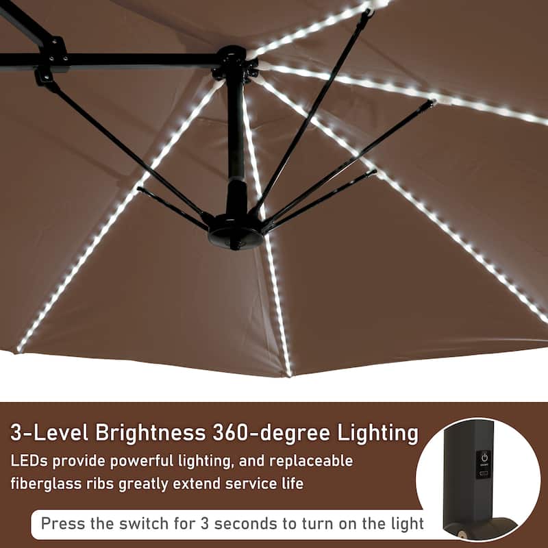 15ft Double-Sided Patio Umbrella with Lights Large Outdoor Umbrella