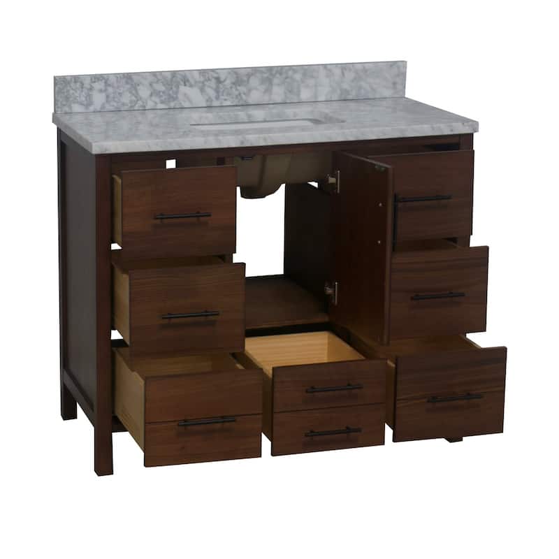 KitchenBathCollection California 42" Bathroom Vanity with Carrara Marble Top
