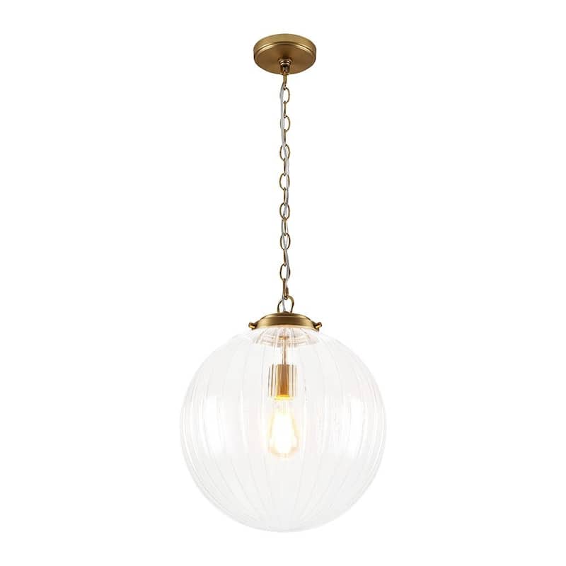 Modern 1-Light Striped Glass Globe Pendant For Kitchen Island - N/A