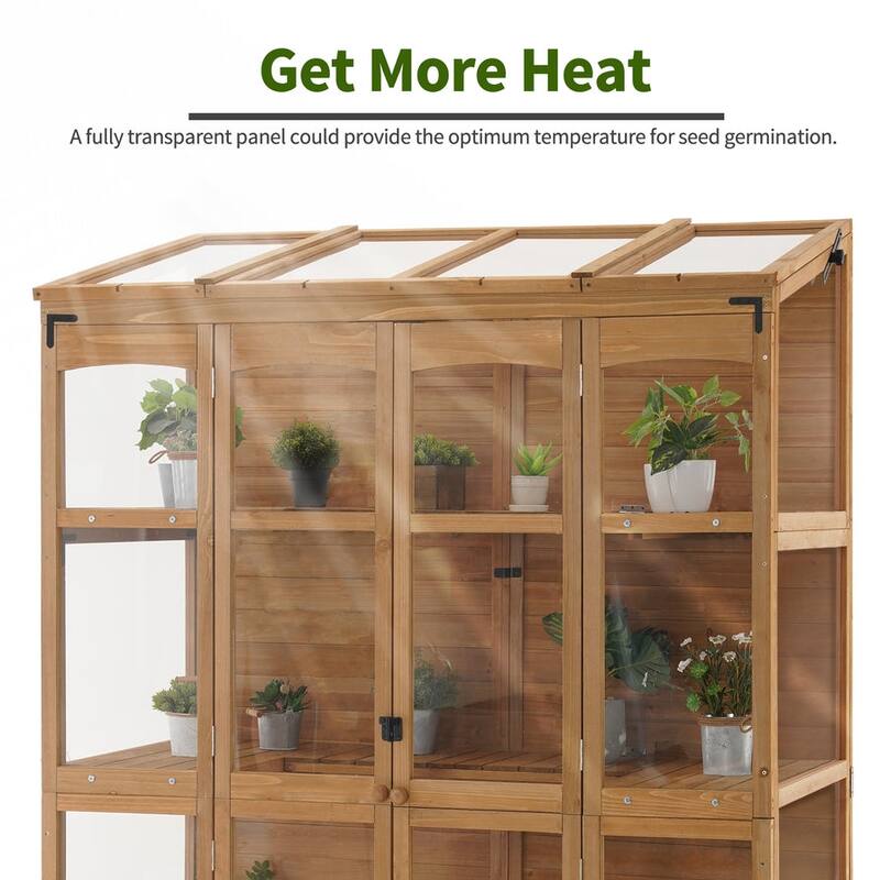 MCombo Walk-in Greenhouse with Openable Roof and Lockable Door, Solid Wood 0899