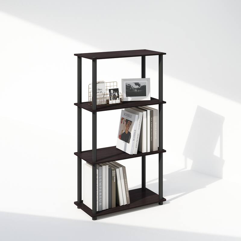 43.25 in. Tall Dark Walnut Wood 4-Shelf Bookcase
