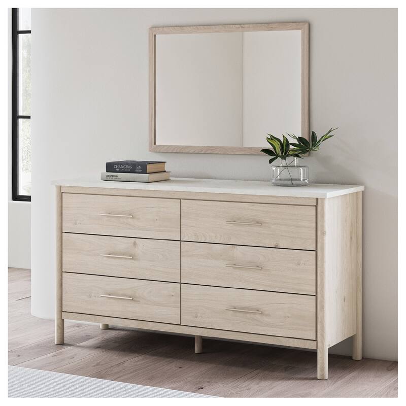 Signature Design by Ashley Cadmori Beige/White Dresser and Mirror - Beige/White - 6-drawer