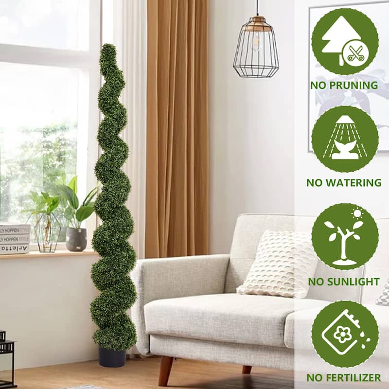 GDFStudio - Thaloren 6.9FT Spiral Topiary Tree Artificial Boxwood Elegance with Stable Weighted Base