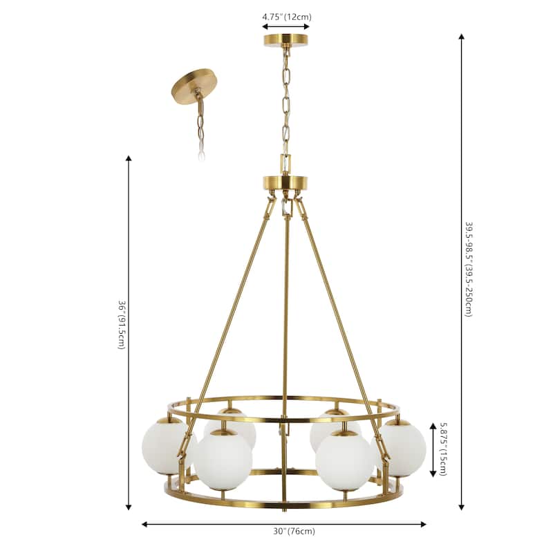 SAFAVIEH Nooria Mid-Century 6-Light Globe Chandelier (LED Bulbs Included) - 30 In. W x 30 In. D x 39.5 In. H - Brass