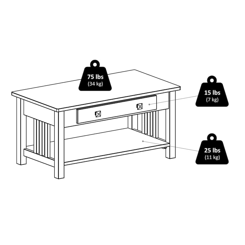 Stafford Coffee Table, Oyster Gray - 37.01 x 19.84 x 18.11 inches