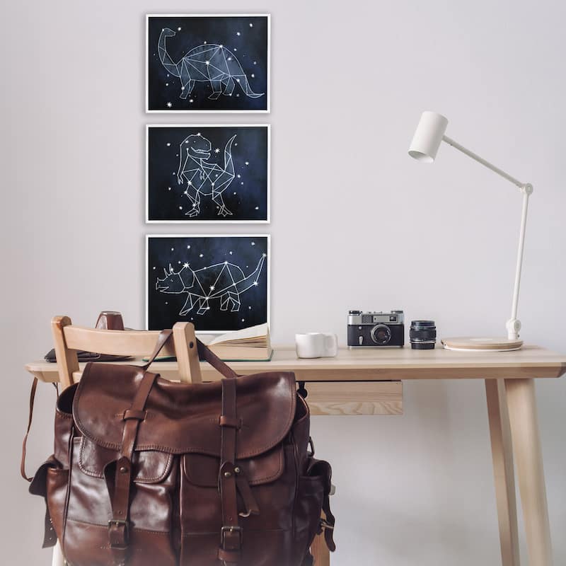 Stupell Night Sky Dinosaur Constellations Outer Space, 3pc Multi Piece Framed Wall Art Set