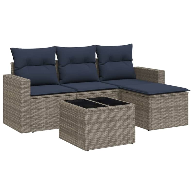 vidaXL Patio Sofa Set with Cushions Outdoor Conversation Furniture Poly Rattan - 25.8" x 24.4" x 27.2"
