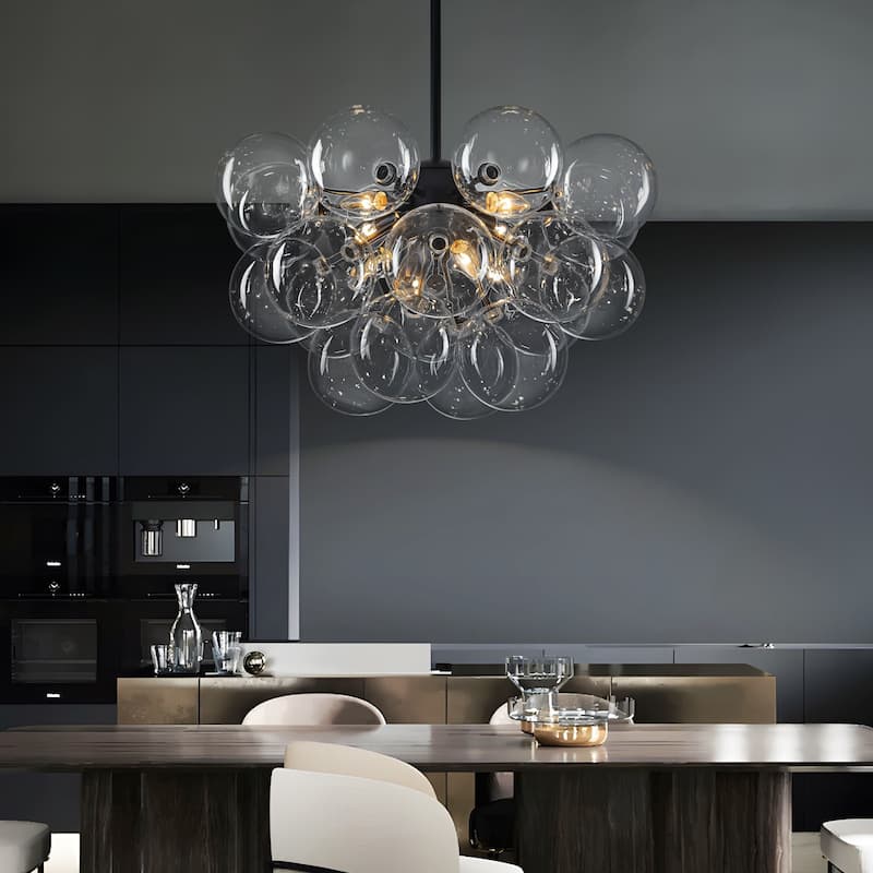 Starsky 12‑Light Linear Chandelier with Clear Glass Globes - Black or Gold Finish