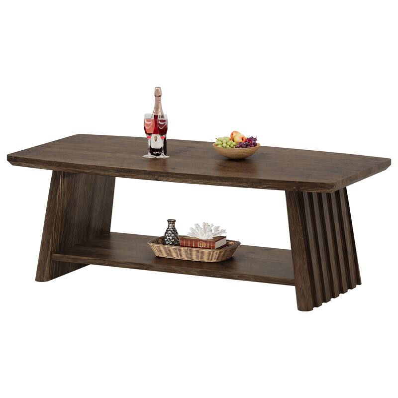 47-Inch Solid Wood Coffee Table, Rustic Coffee Table with Storage