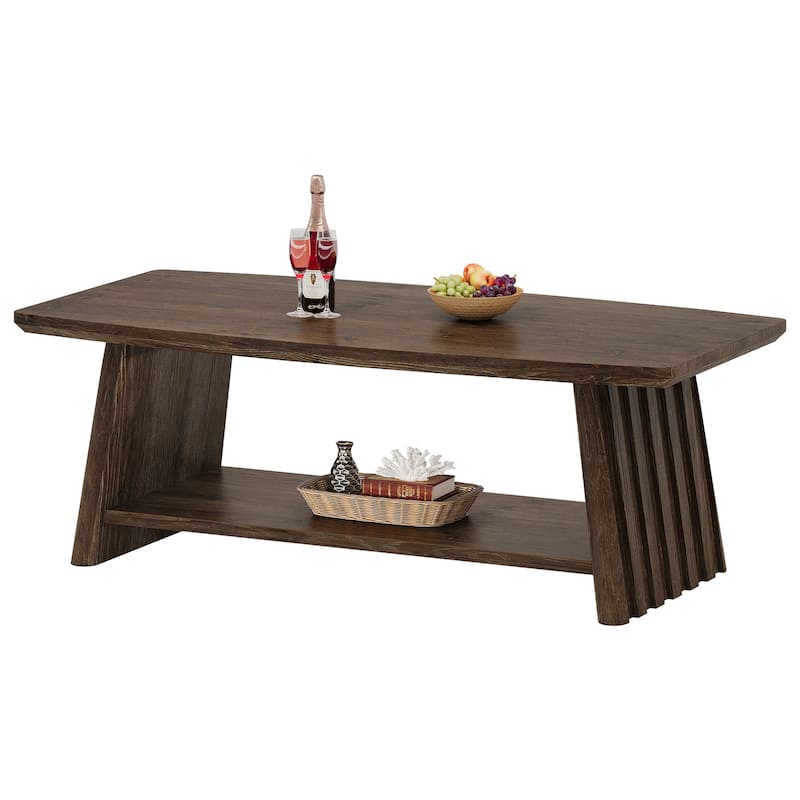 Solid Wood Coffee Table with Storage, 2-Tier Center Accent Table for Living Room Lounge Apartment
