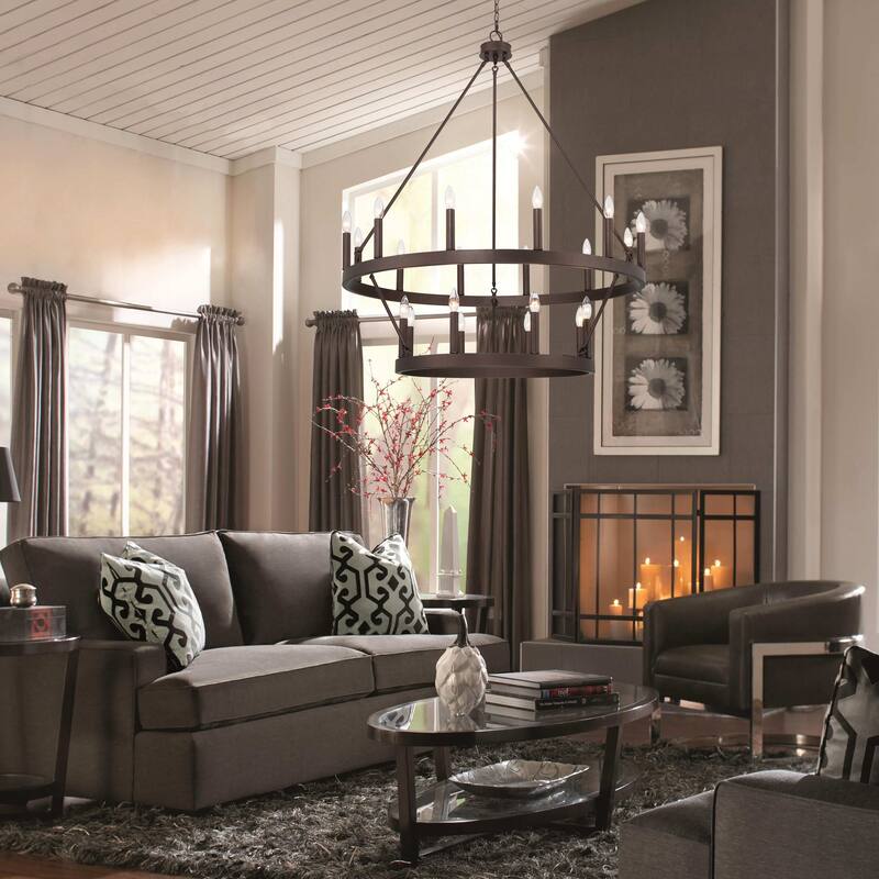 The Gray Barn Highclere Farmhouse 20-light Wagon Wheel Chandelier - 40"x40"x 47.83"