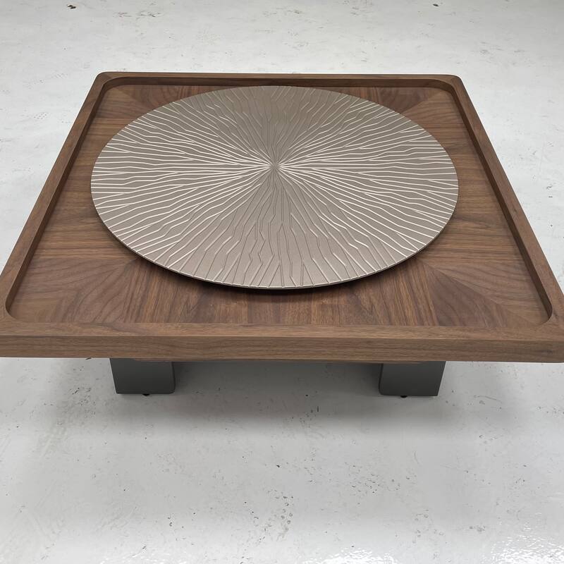 Mid Century 39.37" Square Coffee Table, Brown Walnut Wood