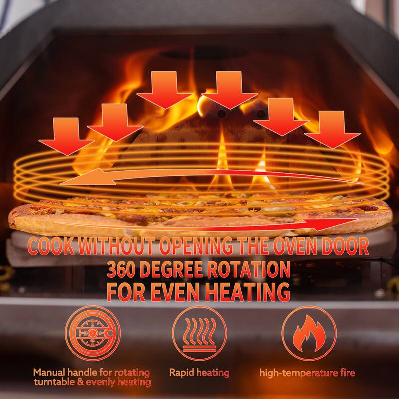 Outdoor Portable 12" Semi-Automatic Rotatable Pizza Ovens,Wood Fired,Built-in Thermometer Pizza Cutter Carry Bag