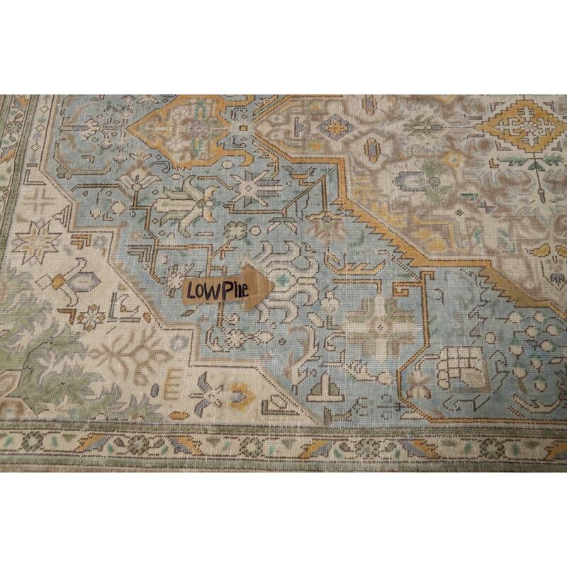 Geometric Blue Tabriz Persian Area Rug Handmade Blue Wool Carpet - 6'7"x 9'8"