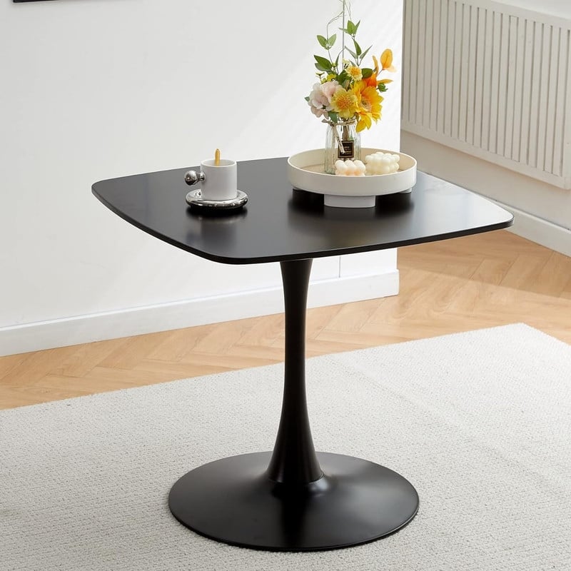 31.5" Modern Kitchen Dining Table for 2-4 Persons, Square Dinner Table, Leisure Table with Metal Pedestal Base - Black