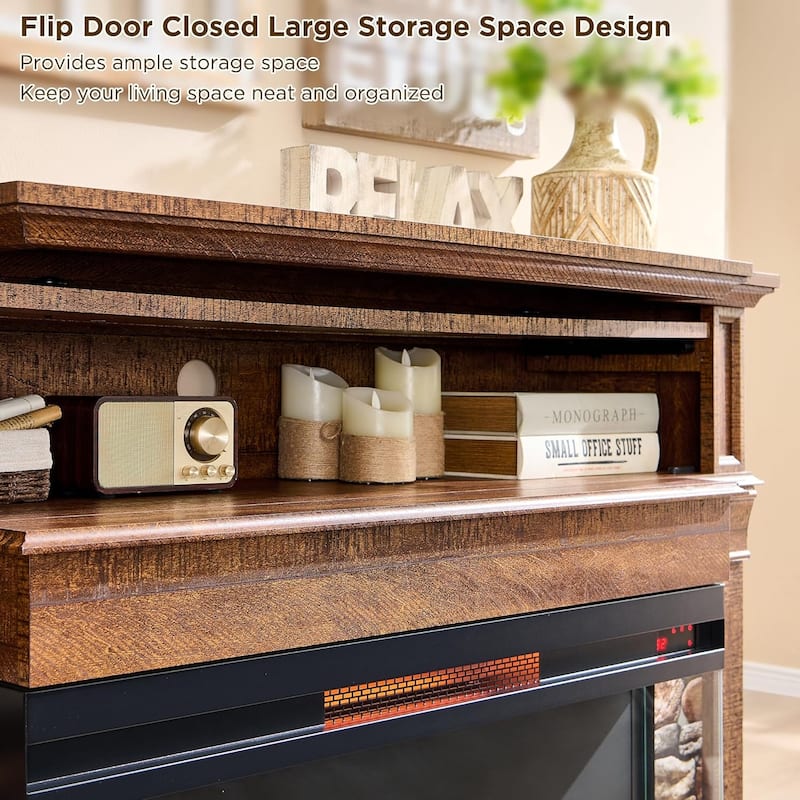 Farmhouse TV Stand With 3-Sided Glass Fireplace, Entertainment Center