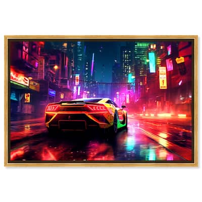 Notoriart City Night Drive Framed Car 1 Piece Canvas Wall Art