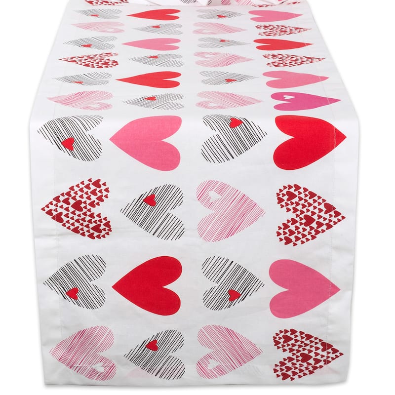 72" White Pink Hearts Print Seamless Valentine 's Day Table Runner