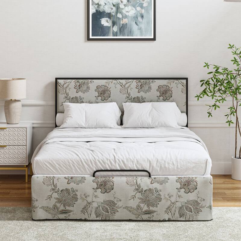 Oliver Modern Washable Slipcover Bed Upholstered Metal by HULALA HOME - Jacobean - Queen
