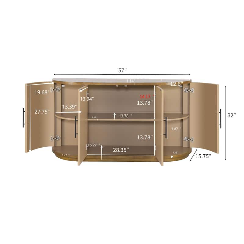 Christopher Knight Home - Elowen Modern Storage Sideboard with Four Doors and Curved Design - 57''×15.75''×32''