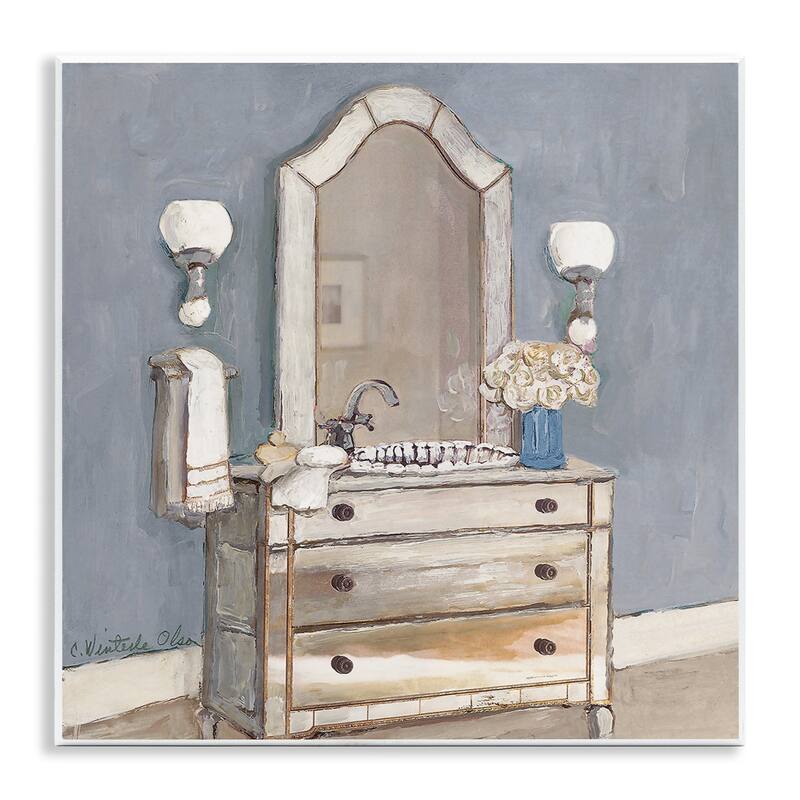 Stupell Bathroom Sink & Mirror Wall Plaque Art Design By Charlene Olson - 12 x 12