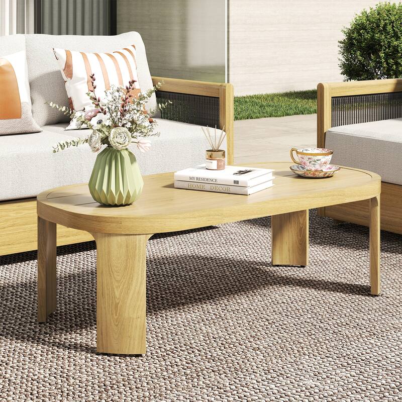 Overture 1-Piece Natural Wood Grain Aluminum Outdoor Coffee Table - 24 x 47