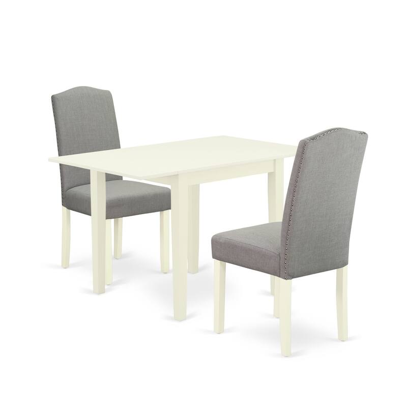 East West Furniture Dining Table Set - a Dinner Table & Dark Shitake Linen Fabric Upholstered Chairs, Linen White(Pieces Option)