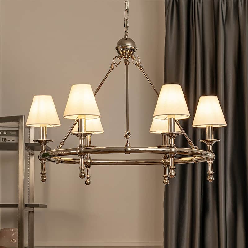 6-Light Classic Chandelier Pendant Fixture with White Shades for Elegant Interior Lighting - W33.5'' - Polished Nickel