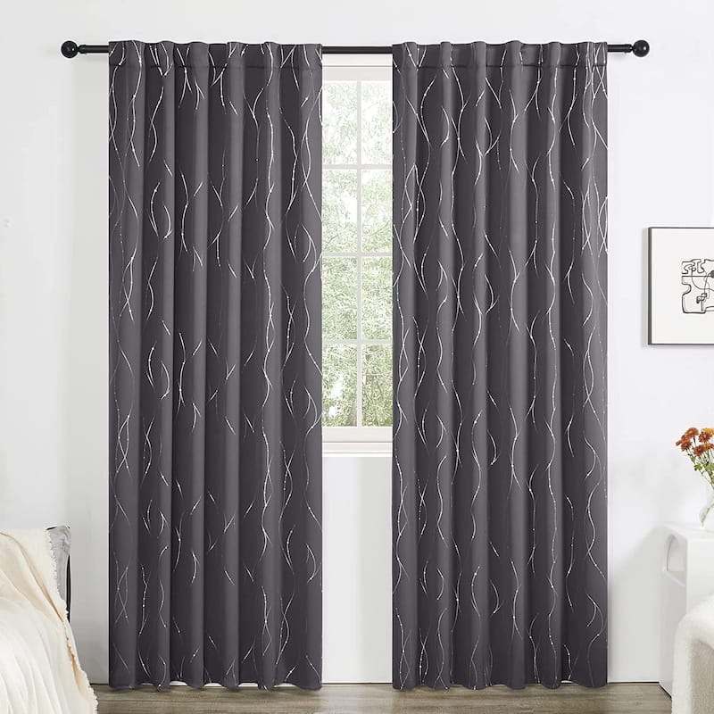 Deconovo Back Tab Silver Lines with Dots Curtain Panel Pairs(2 Panel) - 52x108 Inch - Dark Grey