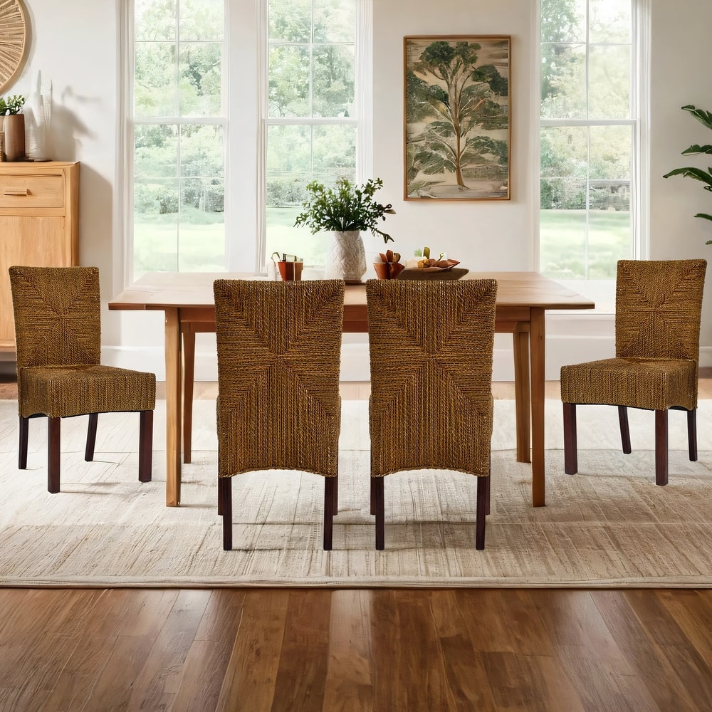 Bohemian 18.7" Wide Weave Seagrass Rattan Dining chairs with High Back - 18.7"W x 20.5"L x 36"H