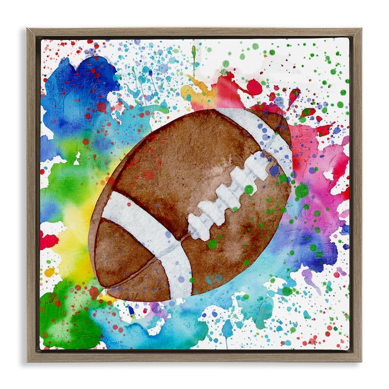 Stupell Vivid Splash & Football Framed Floater Canvas Wall Art Design By Kim Allen - 25 x 25 - Brown