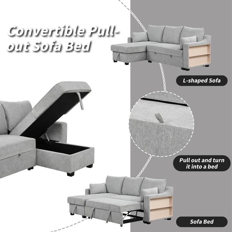 Pull Out Convertible Sleeper Sofa Bed L-Shaped Couch with Storage, USB