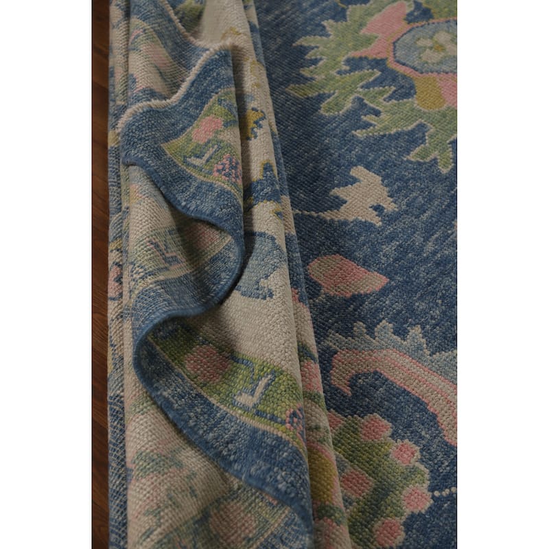 Hand Knotted Oriental 100% Wool Carpet Transitional All-Over Navy Blue & Blues Oushak Area Rug - 11' 10'' X 9' 5''