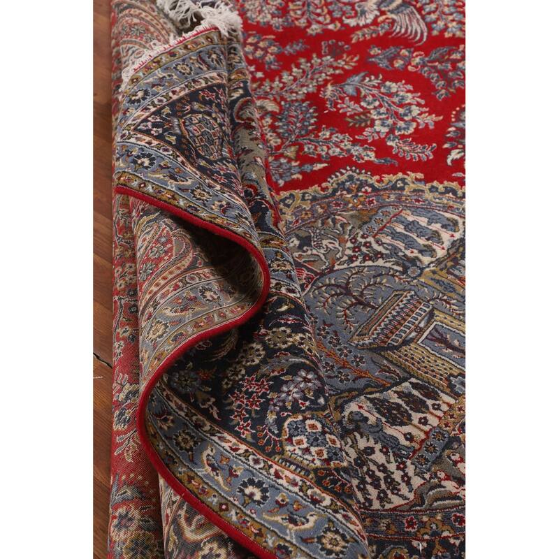 Pictorial Red Floral Kashan Turkish Rug Medallion Machine Made Carpet - 9'7" x 13'0"
