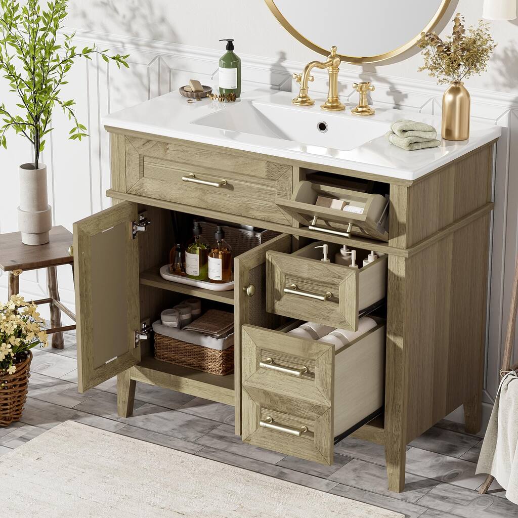 Bathroom Vanity with Sink, Bathroom Storage Cabinet with 2 Soft Close Doors and Drawer, Bathroom Cabinet with Adjustable Shelf