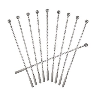 10 Pcs Drink Swizzle Stick, Twisted Spiral Pattern, Silver - On