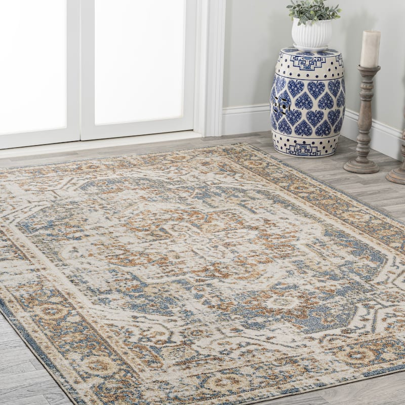JONATHAN Y Pavel Bold Distressed Medallion Low-Pile Machine-Washable Area Rug