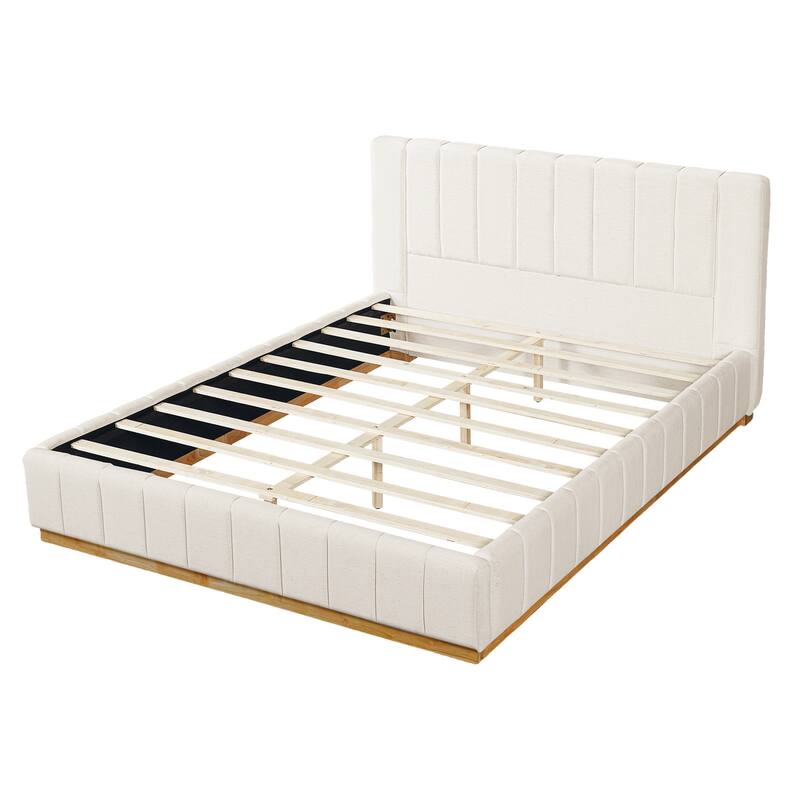 Christopher Knight Home - Modern Minimalist Upholstered Wood Bed with Striped Headboard