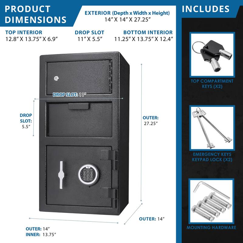 0.72 0.78 Cubic Ft Large Locker Depository Safe With Digital Keypad