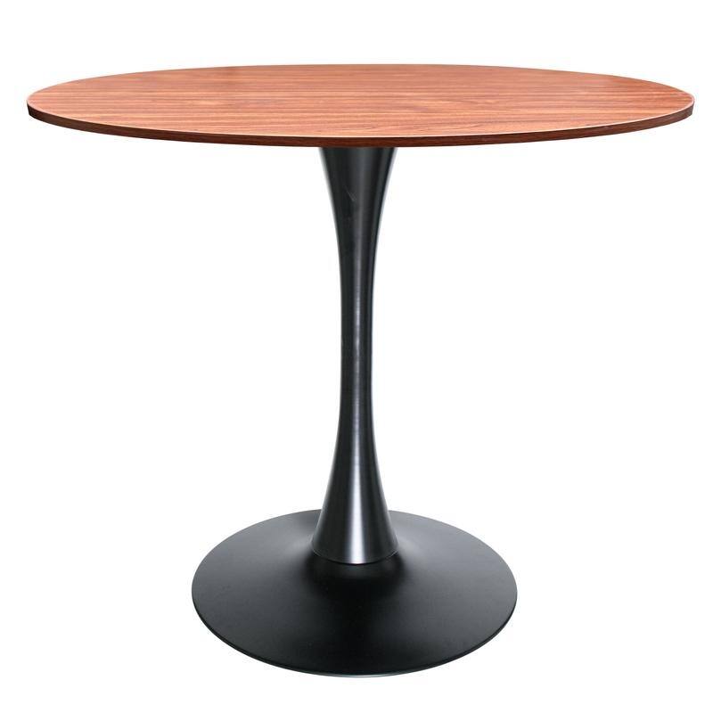 Bristol Mid-Century Modern Round Dining Table for 4 with MDF Top and Sleek Black Iron Base for Kitchen & Dining Room