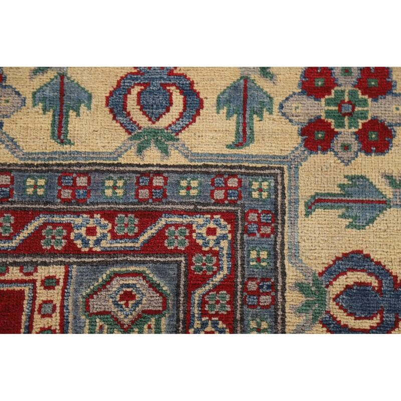 Hand Knotted Oriental 100% Wool Carpet Traditional Geometric Green Kazak Area Rug - 9' 9'' X 6' 7''