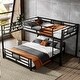 preview thumbnail 17 of 28, Twin over Full Size Metal Bunk Bed Frame with Iron Mesh Decor, L-Shaped Loft Bed with Underneath Platform Bed