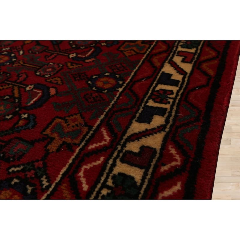2'8''x9'8'' Runner Hand Knotted Wool Red Hamedan Traditional Rug - 2' 8'' x 9' 8''