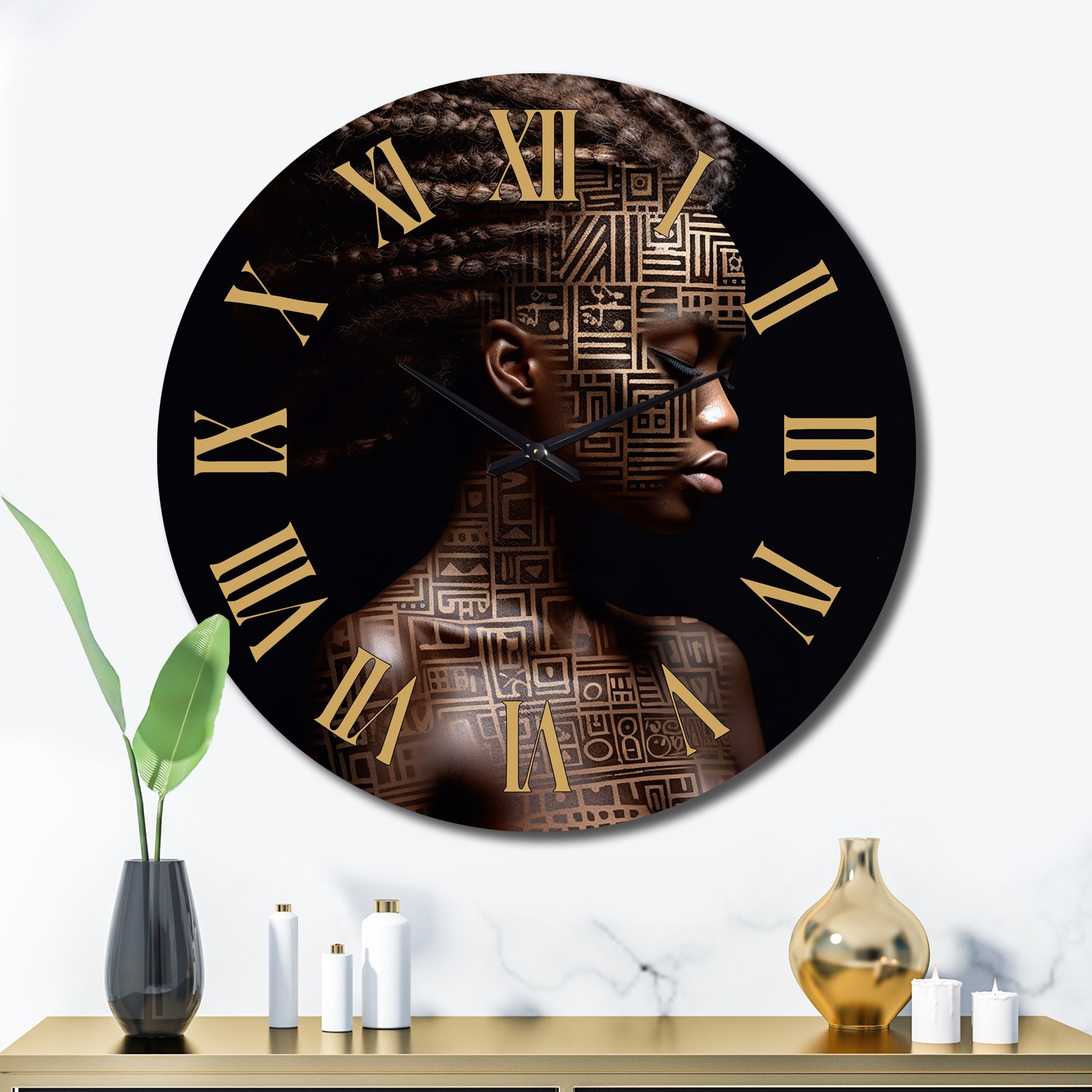 Designart "Portrait Of Exquisite African Beauty" African American Woman Oversized Wall Clock